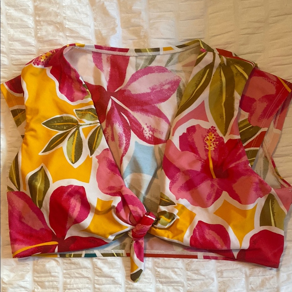 Cap sleeve tie front swim top